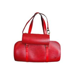 Authentic Louis Vuitton Vintage Red Epi Soufflot Leather Set Bag / LV Bag